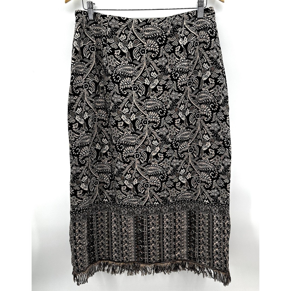BFA Classics Womens SZ 12P Beige Tapestry Floral Fringe‎ Rayon Skirt W1023